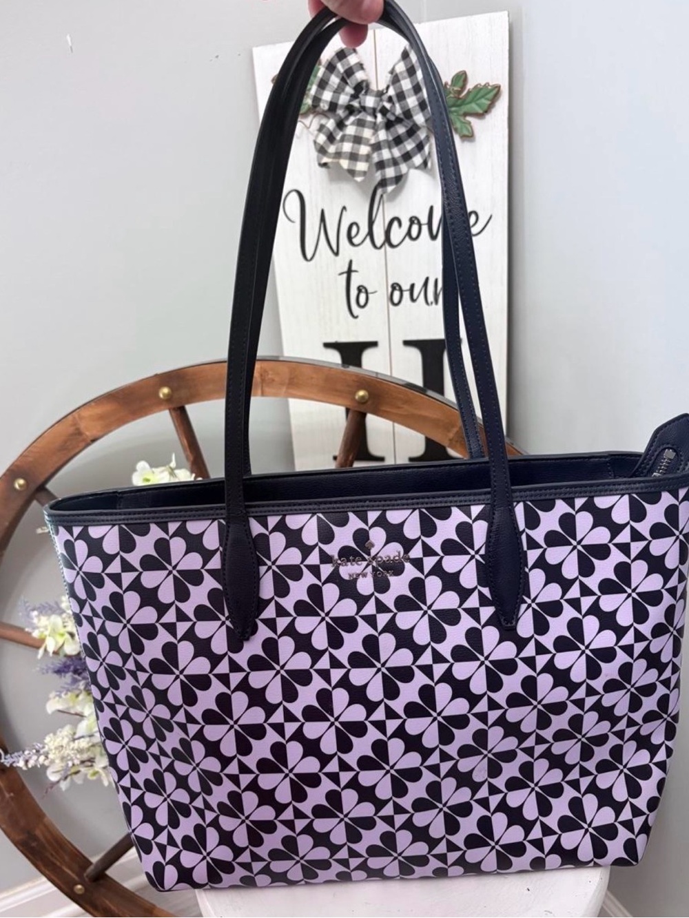 kate spade ♠️ Lavender and Black Floral-Print Tote